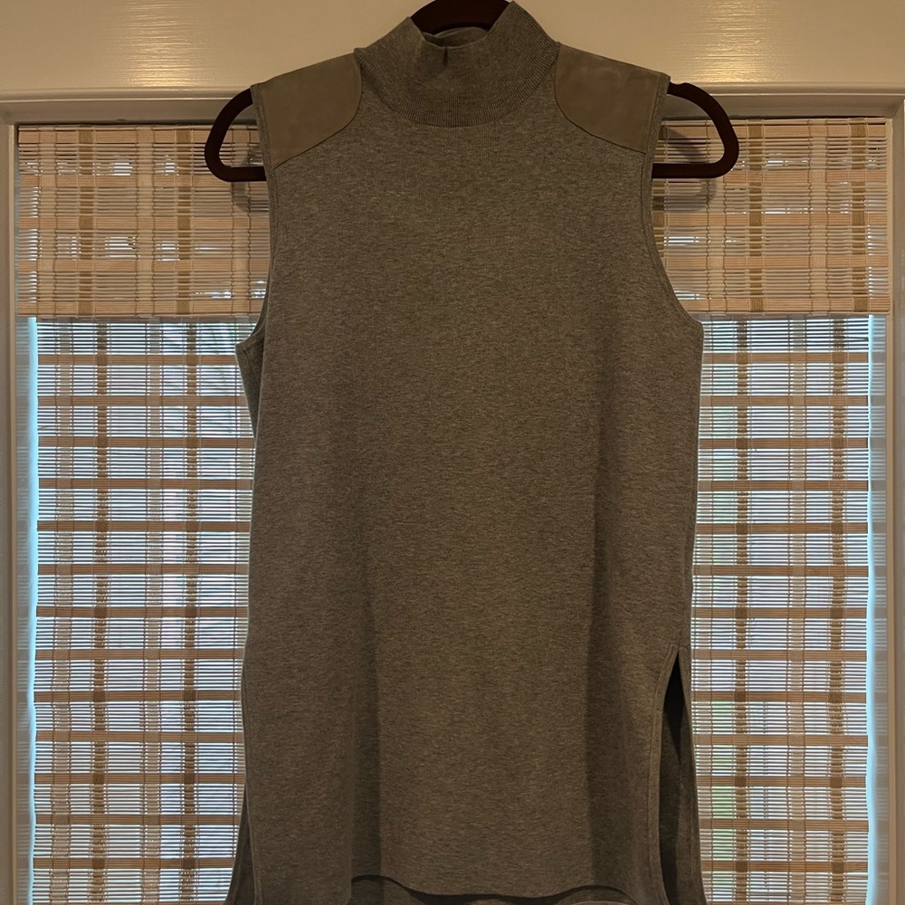 Polo Ralph Lauren Gray Sleeveless Top with Suede Accents